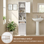White melamine-faced particleboard, vertical grain, 40*40*180cm, 1 door + bottom flip-down drawer with non-woven storage bag, bathroom tall cabinet - Image 13