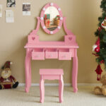White Kids Vanity Set with Tri-Folding Acrylic Mirror & Drawer, 2-in-1 Convertible Design (3+ Ages)​ - Image 13