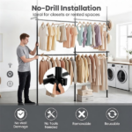 Floor to Ceiling Tension Clothes Rack No Drill Heavy Duty Carbon Steel Garment Organizer, I/L/45° Angle Adjustable Closet System with 3 Vertical Rods 4 Hanging Bars Drying Rack Reacher Pole for Rental Apartment - Image 8