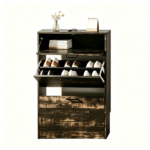 2-Door 1-Drawer MDF Shoe Cabinet 25*9.45*37in Black Oak - Image 2