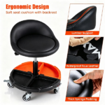Adjustable Rolling Mechanic Stool with Backrest & Removable Tool Tray, 360° Swivel Lockable Wheels Heavy Duty 330 LBS Capacity Gas Lift Workshop Repair Seat Black Red - Image 8