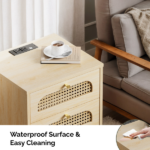 3-Drawer Nightstand with Rattan-Style Finish 15.75"*13.78"*23.82" with Power Outlet Oak - Image 10