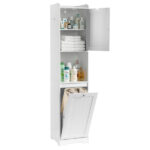 White melamine-faced particleboard, vertical grain, 40*40*180cm, 1 door + bottom flip-down drawer with non-woven storage bag, bathroom tall cabinet - Image 3