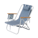 4-Position Adjustable Backpack Beach Chair, Foldable Rustproof Aluminum Frame Lounge Chair with Wooden Armrest, Side Storage Pockets & Detachable Pillow, 24"×22"×37" Outdoor Patio Camping Lawn Chair Holds up to 265 LBS, Blue White Vertical Stripe - Image 4
