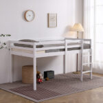 Elevated Cross Bracing Straight Ladder Twin Pine Wooden Bed White - Image 21