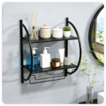 Black Rust-Proof Wall Bathroom Shelving Unit with Dual Hanging Bars, Adjustable Layout Mesh Storage Rack Easy Assembly for Shower Kitchen Organizer - Image 5