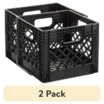 (2 pack) 16QT Heavy-Duty Plastic Milk Crate Black with Built-in Handles(Shipment from Walmart)