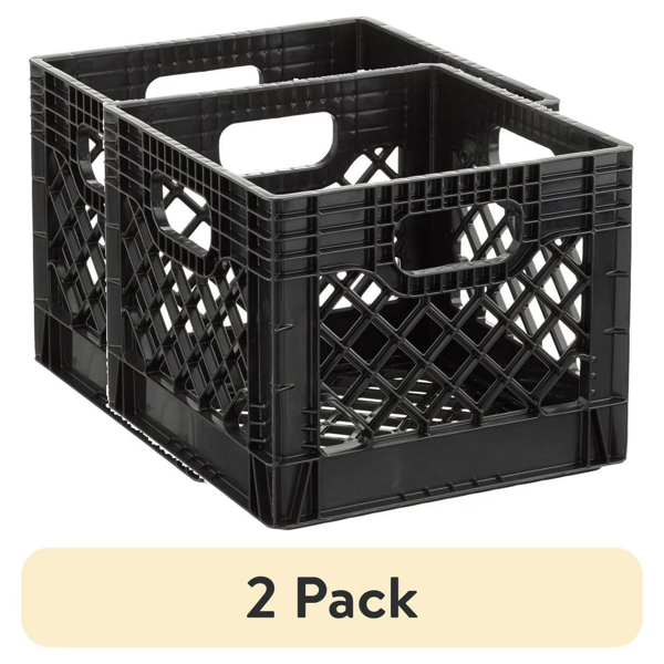(2 pack) 16QT Heavy-Duty Plastic Milk Crate Black with Built-in Handles(Shipment from Walmart)