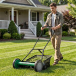18-Inch 5-Blade Push Reel Lawn Mower with Grass Catcher, Manual Walk-Behind Mower with 4-Level Height Adjustment - Green - Image 2