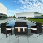 2pcs Arm Chairs 1pc Love Seat & Tempered Glass Coffee Table Rattan Sofa Set Black - Image 83