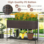 Brown PE Rattan Elevated Planter with Lower Shelf, 101.6×30.48×71.12cm Raised Garden Bed with Drainage - Image 7