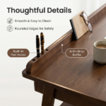 Solid Wood Writing Desk, Home Office Desk for Small Spaces, Mid Century Modern Desks with 2 Drawers & Storage Shelf, Standing Desk with Side Hooks for Study, Bedroom, Office (Walnut) - Image 12