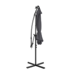 10FT Round Banana Hanging Patio Umbrella with 18 LED Lights, 6 Iron Ribs, Iron Straight & Curved Pole, Waterproof Polyester Canopy, with Stand Sleeve and Cross Base, Gray - Image 2