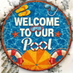 CIFbuy 1pc 8x8in Welcome To Our Pool Sign, "Retro 2D" Flat Round Plaque, Pool Party Backyard Poolside Beach Hut Decor, Plaque, Pool Party Backyard Poolside Beach Hut Decor, TikTok, TikTok, Self-pickup Logicoics - Image 5