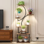 Plant Stand Indoor with Grow Lights - 62" Tall Plant Shelf, Lighted Corner Plant Stands for Indoor Growing, 8 Tiered Large Flower Holder, S-Shaped Decorative Rack for Living Room (WALNUT COLOR) - Image 8