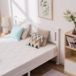 Queen Single Bunk Bed Painted + Melamine Veneer & Pine + MDF Bed Frame Vertical Striped Decorative Bed Frame 63.78*83.46*37.8in White - Image 39