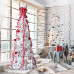 7 FT Fully Decorated Pre-lit Christmas Tree, Pop Up Artificial Xmas Tree with 170 Warm Lights and Red Ornaments for Home Office Store Holiday Deco, White - Image 4