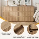 Handleless 6-Drawer Dresser with Grille Finish P2 Particleboard + MDF & Melamine Veneer + Vacuum-Formed Storage Cabinet 55.12*15.75*27.95in Oak - Image 6