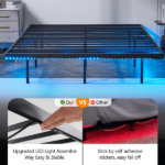 Black Full Size Floating Platform Metal Bed Frame - 14 Inch Height, Built-in LED Strip Light & Power Outlet - Image 4