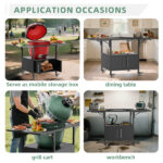 Outdoor Grill Table for Big Green Egg Style BBQ, Metal Grill Cart with 2 Folding Panels, Compatible with up to Large Green Egg, Kamado Joe Jr - Image 6