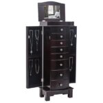 Jewelry Armoire with Mirror, 8 Drawers & 16 Necklace Hooks, 2 Side Swing Doors(Brown)