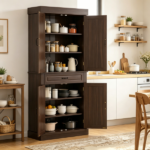 71" Freestanding Kitchen Pantry Cabinet with 4 Doors 2 Large Storage Cabinets And an Additional Drawer for Coffee & Kitchen Supplies