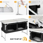 4FT Portable Folding Camping Table with Storage, Aluminum Outdoor Cooking Station with 2 Adjustable Legs, Black - Image 7