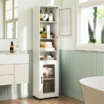 67" Tall Slim Bathroom Storage Cabinet with Fluted Doors, Adjustable Shelf Freestanding Narrow Organizer - White - Image 6