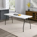 White 6 Foot Fold-in-Half Plastic Table, Indoor Outdoor, Scratch Resistant, Stain & UV Damage, Built-in Carry Handle (Shipment from Walmart) - Image 6