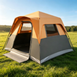 Orange Light-Blocking Outdoor Cabin Tent, Large 9x9ft Interior Windproof Rainfly Tent with Carry Bag Ground Stakes Ropes for Family Group Camping - Image 7