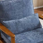 Mid-Century Oak Accent Chair - Deep Navy Blue Chenille Upholstered Single Lounge Chair, Sturdy Wood Frame Indoor Armchair (330LBS Weight Capacity) - Image 17