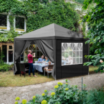 Same Code 00418742 10×10ft Black Outdoor Canopy Gazebo with 4 Removable Side Panels, 2 Zipper Doors and 2 Mesh Windows, Heavy Duty PE Cloth, Powder Coated Iron Pipes for Backyard Party Camping - Image 13