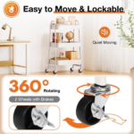 3 Tier Utility Rolling Cart, Metal Mobile Storage Shelf with Lockable Caster Wheels, Organization for Livingroom, Bathroom & Narrow Places, White (Shipment from Walmart) - Image 4