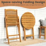 3 Pieces Foldable Acacia Wood Patio Bistro Set, Outdoor Round Table & 2 Ergonomic Chairs with Removable Black Cushions for Balcony Backyard - Image 9