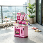 Kids Play Kitchen with Lights & Sounds – 33 Accessories, Storage for Toddler 3-6 Years Old - Image 7