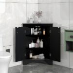 Black Triangle Bathroom Storage Cabinet with Adjustable Shelves, Freestanding Floor Cabinet for Home Kitchen - Image 9