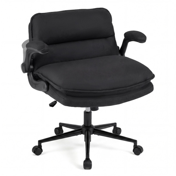 Criss Cross Chair with Flip-Up Arms, Faux Leather Cross Legged Office Chair with Adjustable Height & Rocking Function -Gray