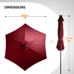 9ft Solar LED Patio Umbrella with Push Button Tilt & Crank, 6 Ribs Waterproof Polyester Outdoor Market Table Umbrella for Garden Backyard Pool, Burgundy - Image 2