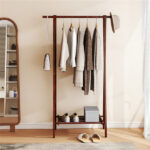Solid Rubber Wood Folding Coat Rack, A-Frame Standing Clothes Rack with Bottom Storage Shelf - Image 6