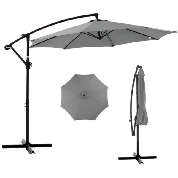 Outdoor Patio Umbrella, 10ft Offset Hanging Patio Umbrella with Aluminum Stand, 8 Ribs, UV Protection for Pool Garden Backyard Market, Gray (Shipment from Walmart)