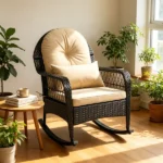 Heavy Duty PE Wicker Patio Rocking Chair 400LBS, Outdoor Rocker with Removable Washable Sponge Cushions Anti-Tip Stoppers for Porch Balcony -Brown - Image 11