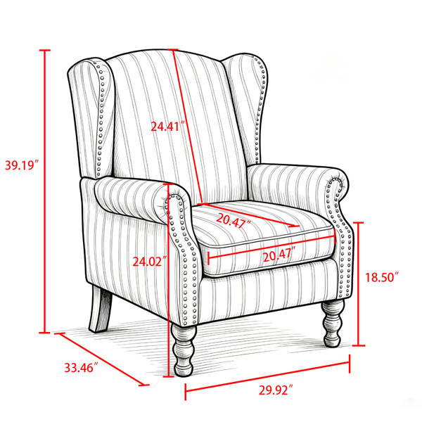 Modern Accent Chair with Retro Wood Legs, Comfy Upholstered Armchair, Floral Design Single Sofa Chair for Living Room Bedroom Office - Stripe