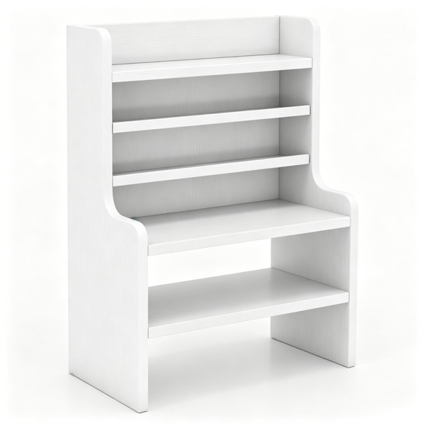 White 6-Tier Desktop Storage Organizer, Adjustable Removable Shelves Wooden Desk Rack with Anti-Fall Baffles for Craft Supplies Stationery