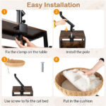 360° Rotatable Desktop Cat Bed Perch, 2-in-1 Workspace Cat Retreat with Jingling Ball (Natural + Black + White) - Image 7