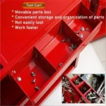Upgrade 3-Tier Rolling Tool Cart with Lockable Wheels, Heavy Duty Steel Utility Cart, Kitchen Cart Organizer, Workshop Rolling Serving Cart for Garage, Warehouse, Red - Image 10