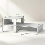 2-Tier Modern Geometric Coffee Table Engineered Wood Low Center Table with Storage Shelf, Waterproof Surface Cross Base Accent Table for Living Room Tea Game Work - White - Image 2