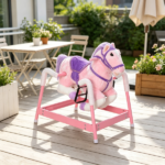 ddler Pink Spring Ride-On Horse – Plush Rocking Horse with Sounds & Foot Stirrups, for Kids 3-8Years - Image 7