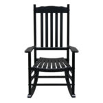 68.5*86*115CM Square Wooden Rocking Chair Wavy Backboard Black - Image 4