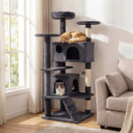 52" Tall Cat Tree Tower with Perches & Condos, Multi-Cat Playground with Scratching Posts (Dark Gray)