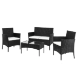 2pcs Arm Chairs 1pc Love Seat & Tempered Glass Coffee Table Rattan Sofa Set Black - Image 17